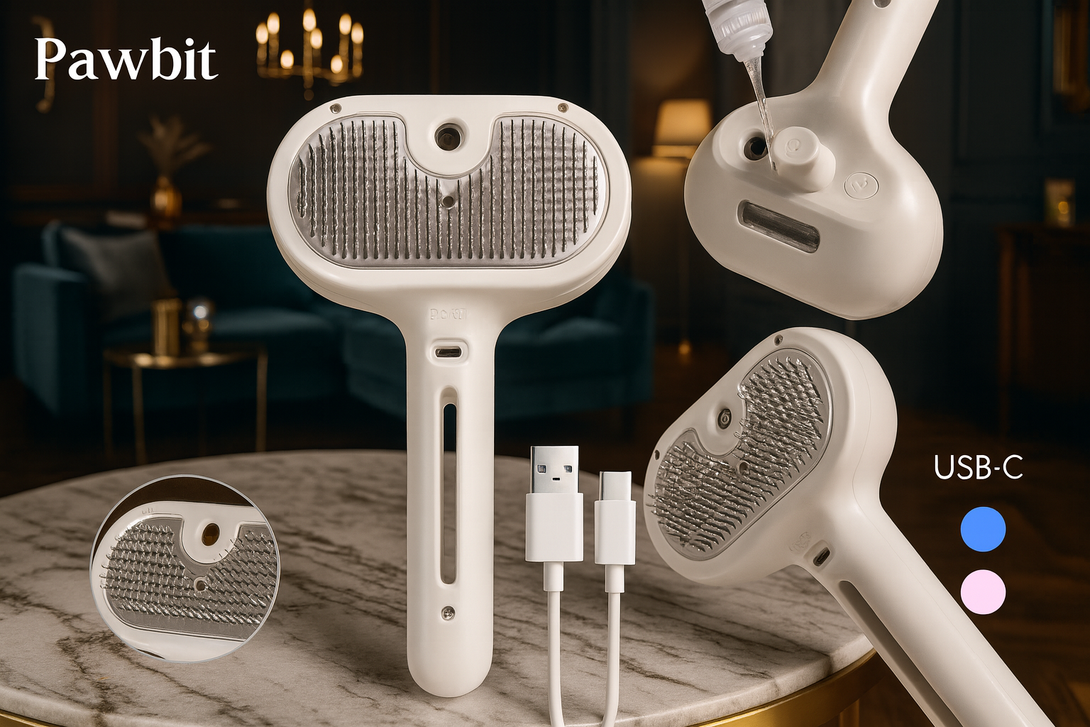 Premium huisdierenborstel technische specificaties in luxe setting