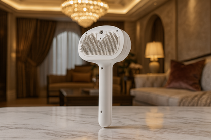 Premium witte huisdierenborstel in luxe interieur